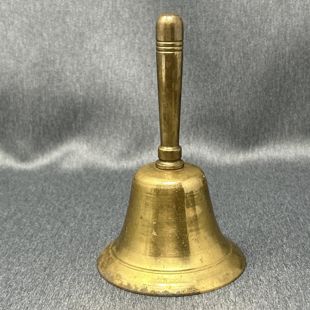 Vintage Heavy Brass School Bell 6" Handbell LOUD Clear Sound Rustic Patina